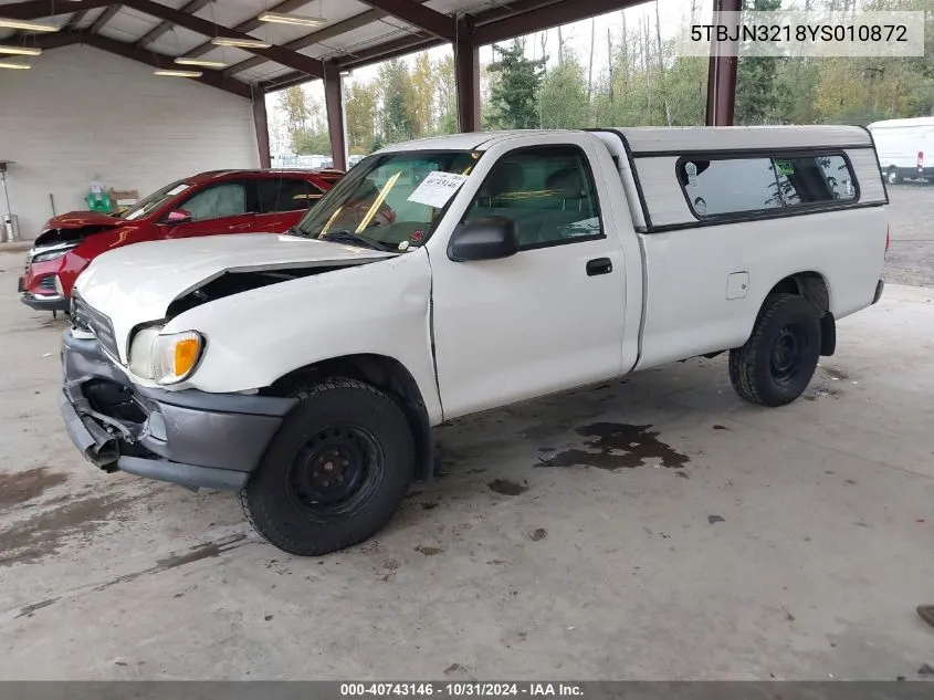 2000 Toyota Tundra VIN: 5TBJN3218YS010872 Lot: 40743146