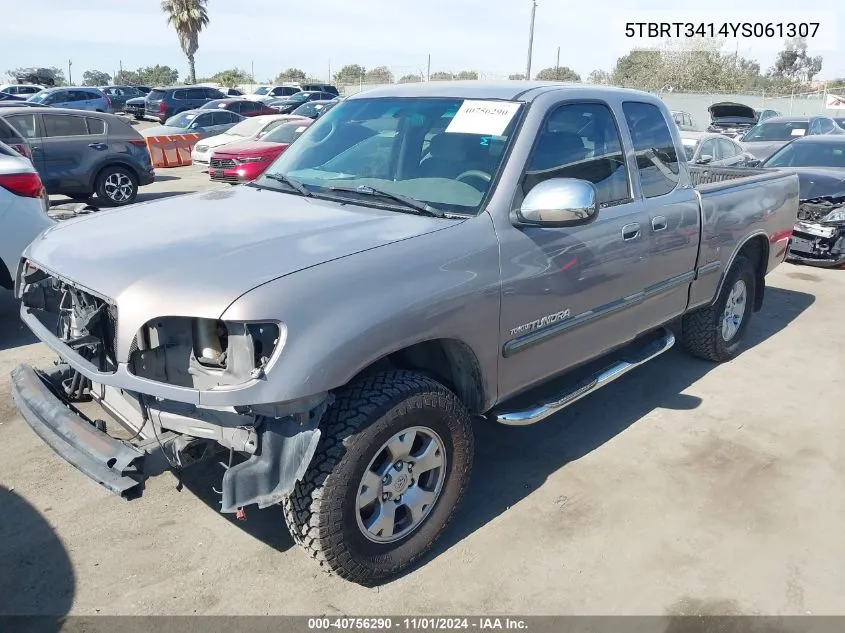 2000 Toyota Tundra Sr5 V8 VIN: 5TBRT3414YS061307 Lot: 40756290