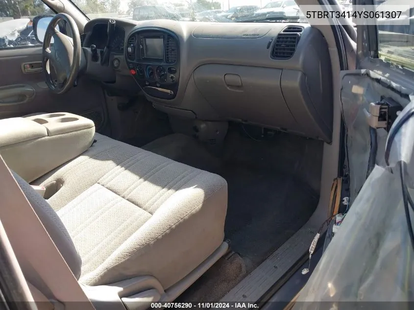 2000 Toyota Tundra Sr5 V8 VIN: 5TBRT3414YS061307 Lot: 40756290