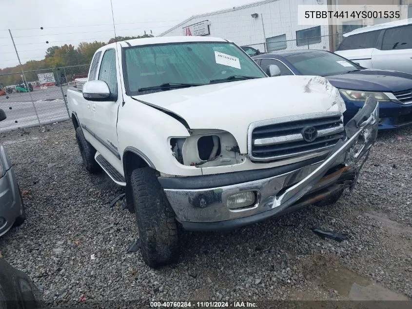 2000 Toyota Tundra Sr5 V8 VIN: 5TBBT4414YS001535 Lot: 40760284