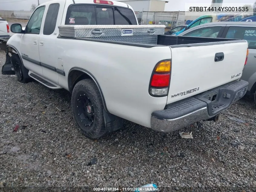 2000 Toyota Tundra Sr5 V8 VIN: 5TBBT4414YS001535 Lot: 40760284