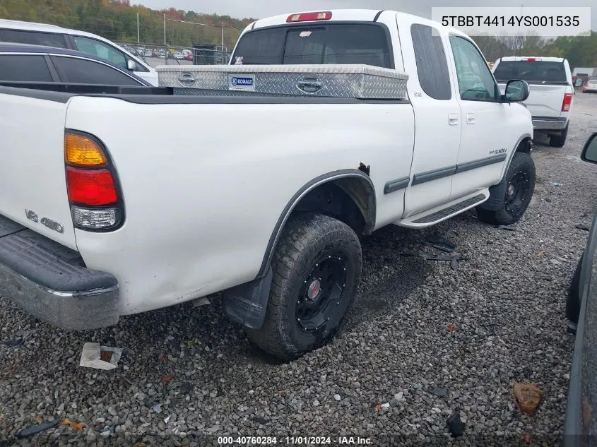 2000 Toyota Tundra Sr5 V8 VIN: 5TBBT4414YS001535 Lot: 40760284