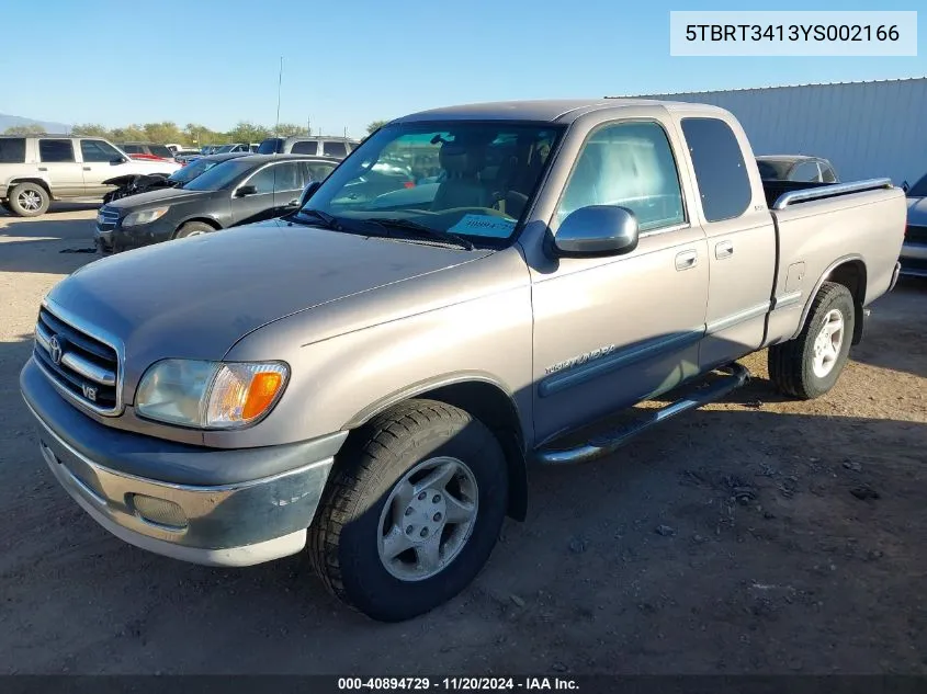 2000 Toyota Tundra Sr5 V8 VIN: 5TBRT3413YS002166 Lot: 40894729