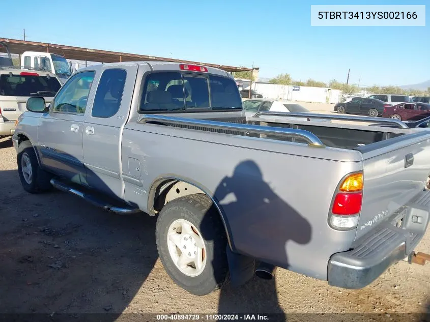 2000 Toyota Tundra Sr5 V8 VIN: 5TBRT3413YS002166 Lot: 40894729