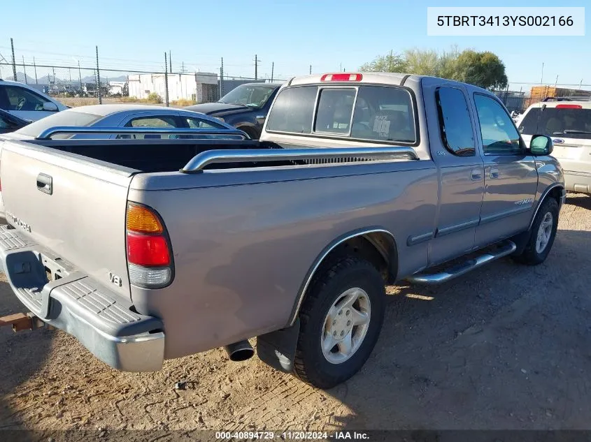 2000 Toyota Tundra Sr5 V8 VIN: 5TBRT3413YS002166 Lot: 40894729