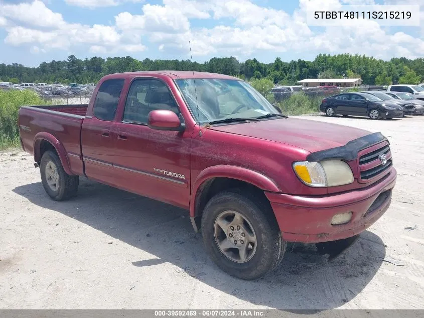 2001 Toyota Tundra Ltd V8 VIN: 5TBBT48111S215219 Lot: 39592469