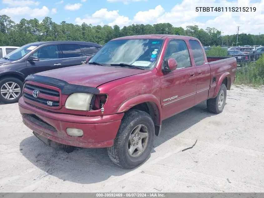 2001 Toyota Tundra Ltd V8 VIN: 5TBBT48111S215219 Lot: 39592469