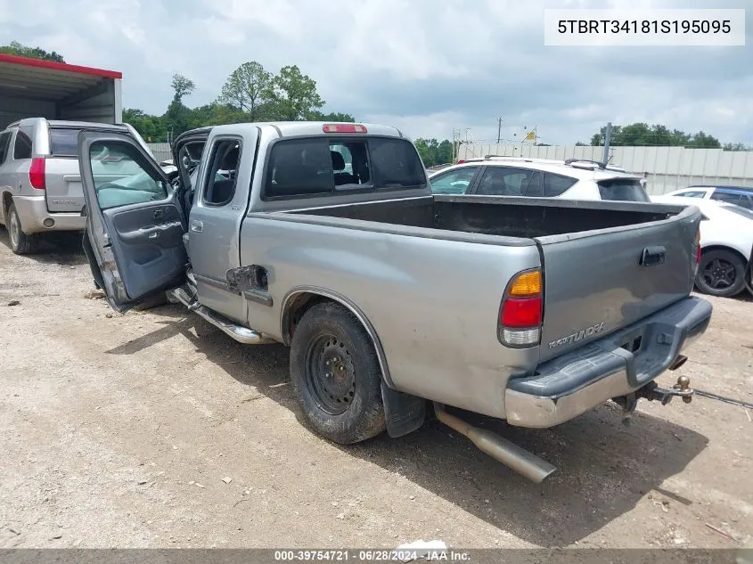 2001 Toyota Tundra Sr5 V8 VIN: 5TBRT34181S195095 Lot: 39754721