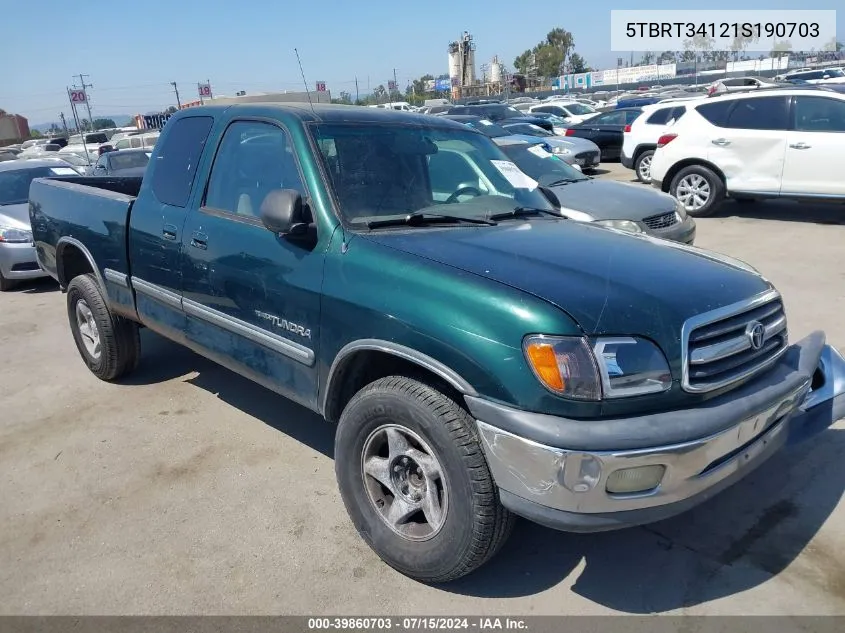 2001 Toyota Tundra Sr5 V8 VIN: 5TBRT34121S190703 Lot: 39860703