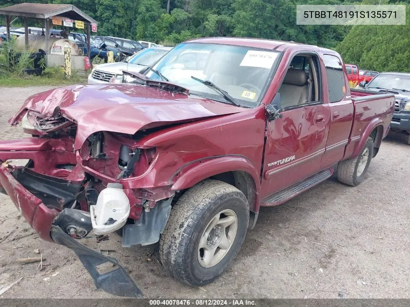 2001 Toyota Tundra Ltd V8 VIN: 5TBBT48191S135571 Lot: 40078476