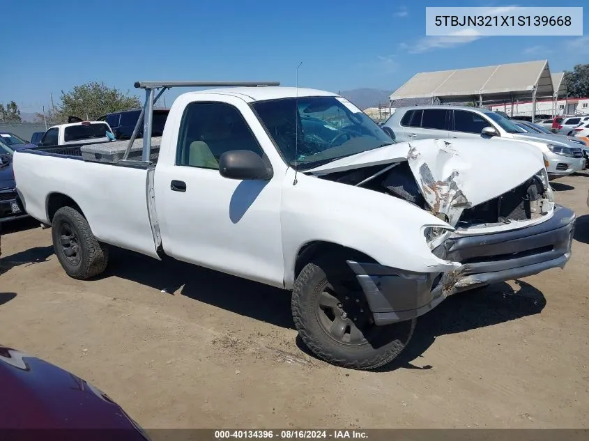 2001 Toyota Tundra VIN: 5TBJN321X1S139668 Lot: 40134396