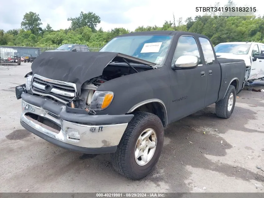 2001 Toyota Tundra Sr5 V8 VIN: 5TBRT34191S183215 Lot: 40219981