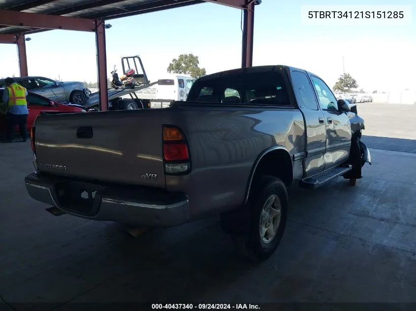 2001 Toyota Tundra Sr5 V8 VIN: 5TBRT34121S151285 Lot: 40437340