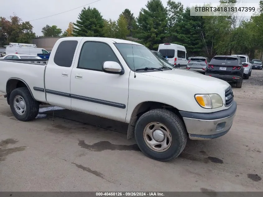 2001 Toyota Tundra Sr5 V8 VIN: 5TBRT34181S147399 Lot: 40458126