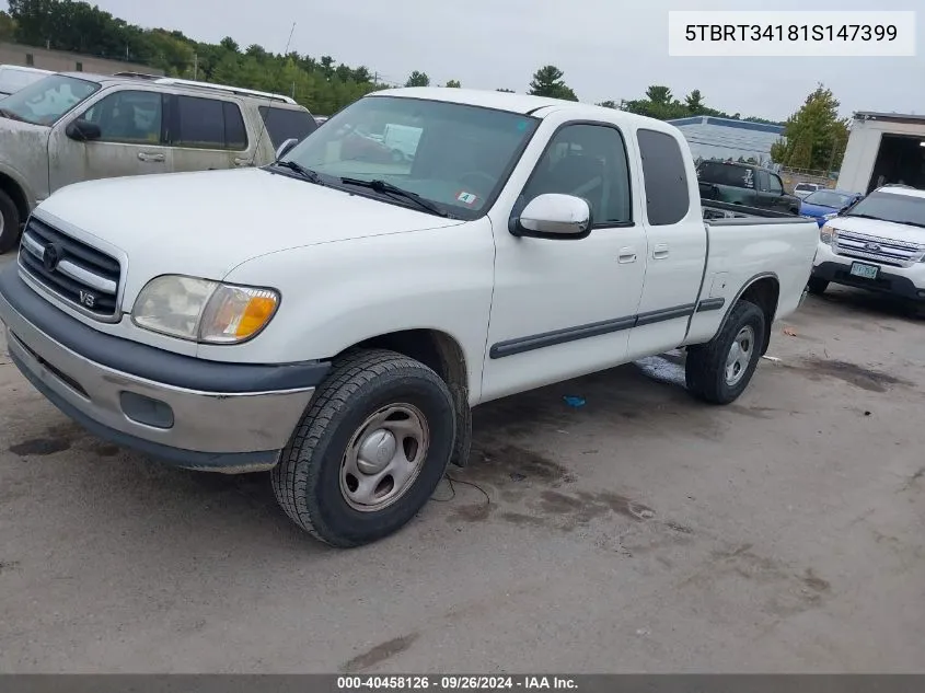 2001 Toyota Tundra Sr5 V8 VIN: 5TBRT34181S147399 Lot: 40458126