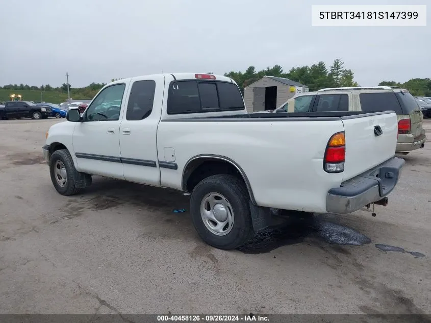 2001 Toyota Tundra Sr5 V8 VIN: 5TBRT34181S147399 Lot: 40458126