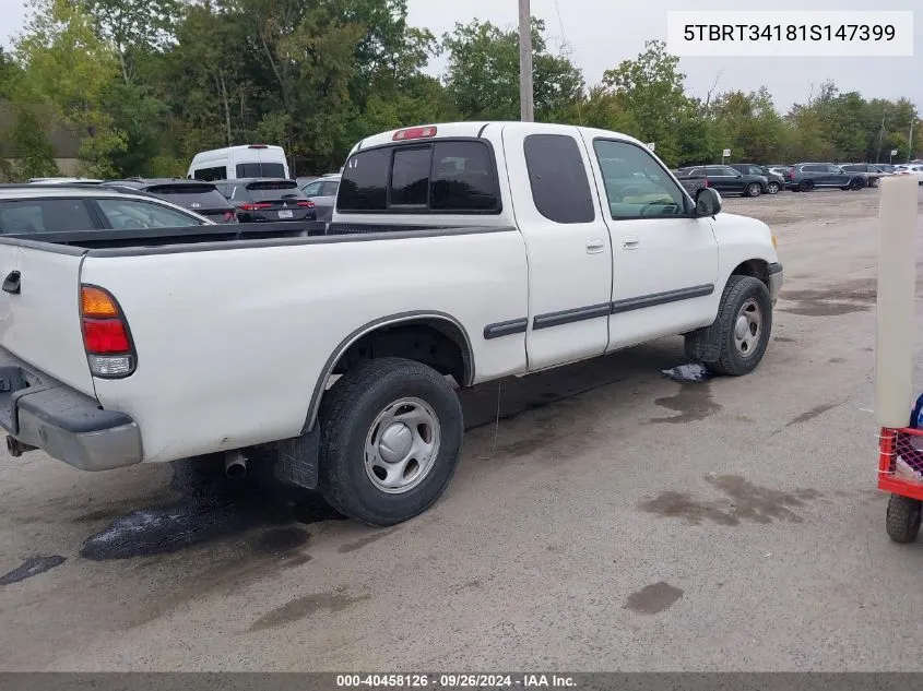 2001 Toyota Tundra Sr5 V8 VIN: 5TBRT34181S147399 Lot: 40458126