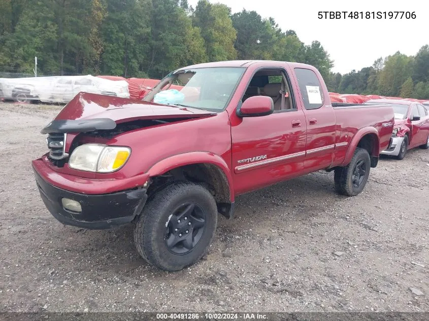 2001 Toyota Tundra Ltd V8 VIN: 5TBBT48181S197706 Lot: 40491286