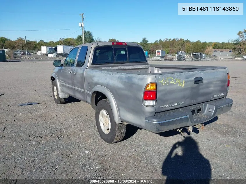 2001 Toyota Tundra Ltd V8 VIN: 5TBBT48111S143860 Lot: 40520968