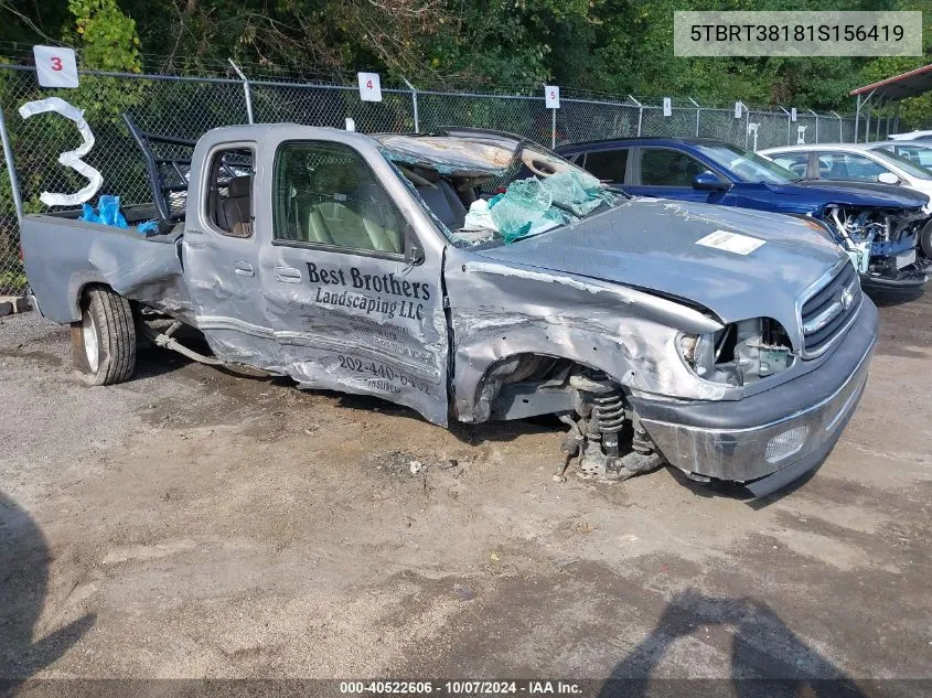 2001 Toyota Tundra Access Cab Limited VIN: 5TBRT38181S156419 Lot: 40522606