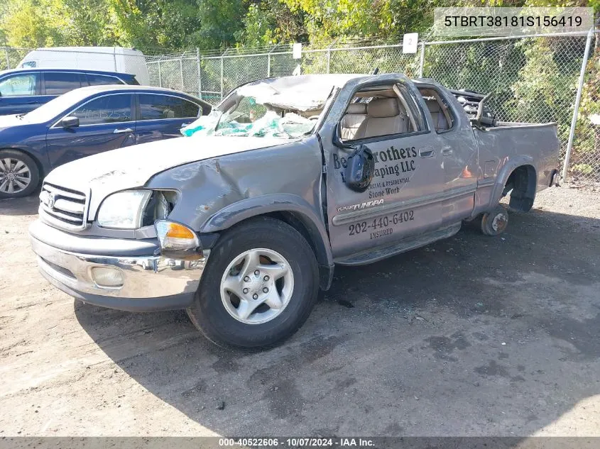 2001 Toyota Tundra Access Cab Limited VIN: 5TBRT38181S156419 Lot: 40522606