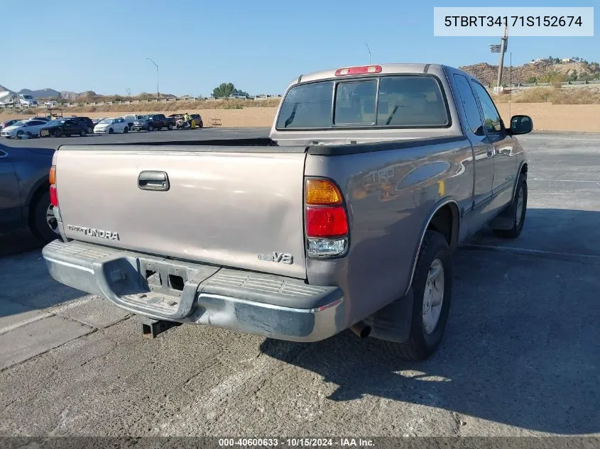 2001 Toyota Tundra Sr5 V8 VIN: 5TBRT34171S152674 Lot: 40600633