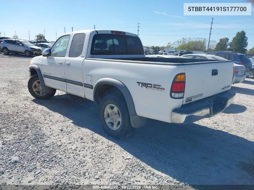 2001 Toyota Tundra Sr5 V8 VIN: 5TBBT44191S177700 Lot: 40648020