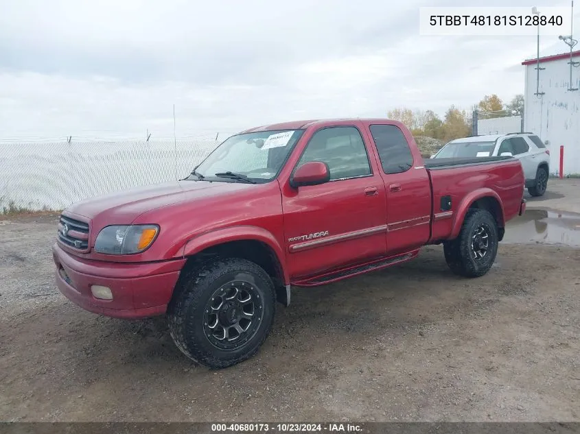 2001 Toyota Tundra Ltd V8 VIN: 5TBBT48181S128840 Lot: 40680173