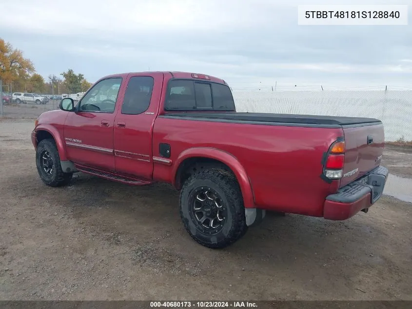 2001 Toyota Tundra Ltd V8 VIN: 5TBBT48181S128840 Lot: 40680173