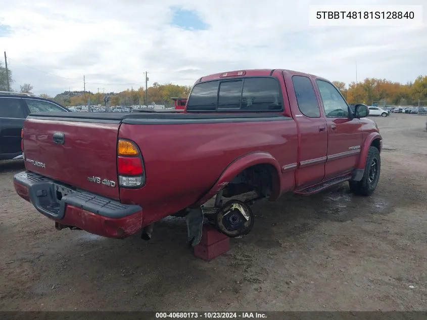 2001 Toyota Tundra Ltd V8 VIN: 5TBBT48181S128840 Lot: 40680173