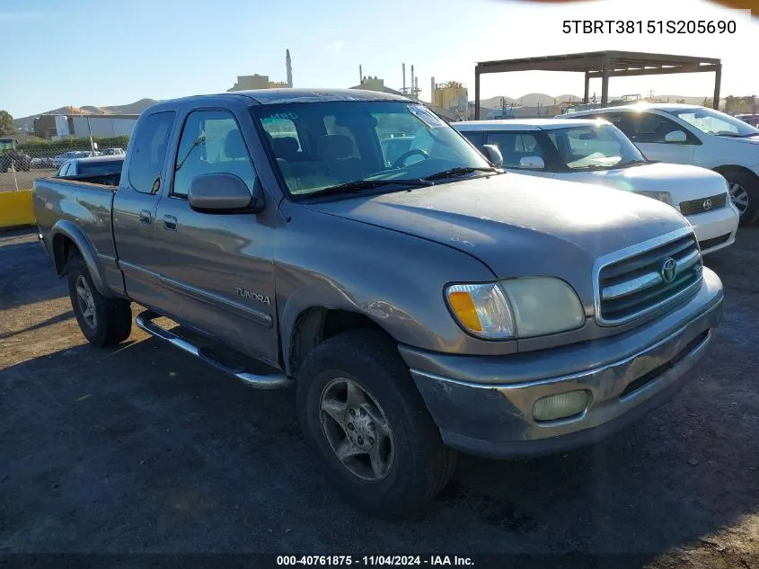 2001 Toyota Tundra Ltd V8 VIN: 5TBRT38151S205690 Lot: 40761875