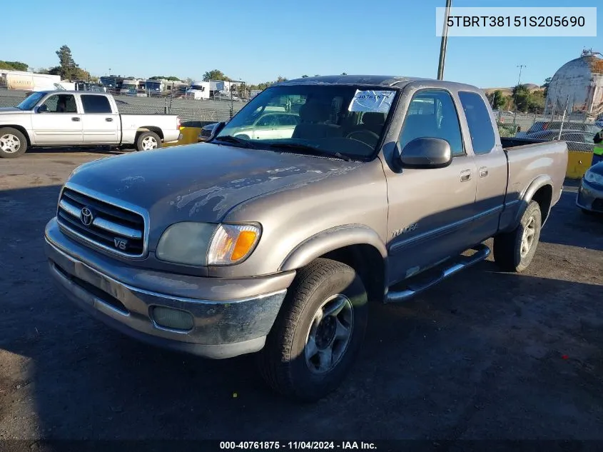 2001 Toyota Tundra Ltd V8 VIN: 5TBRT38151S205690 Lot: 40761875