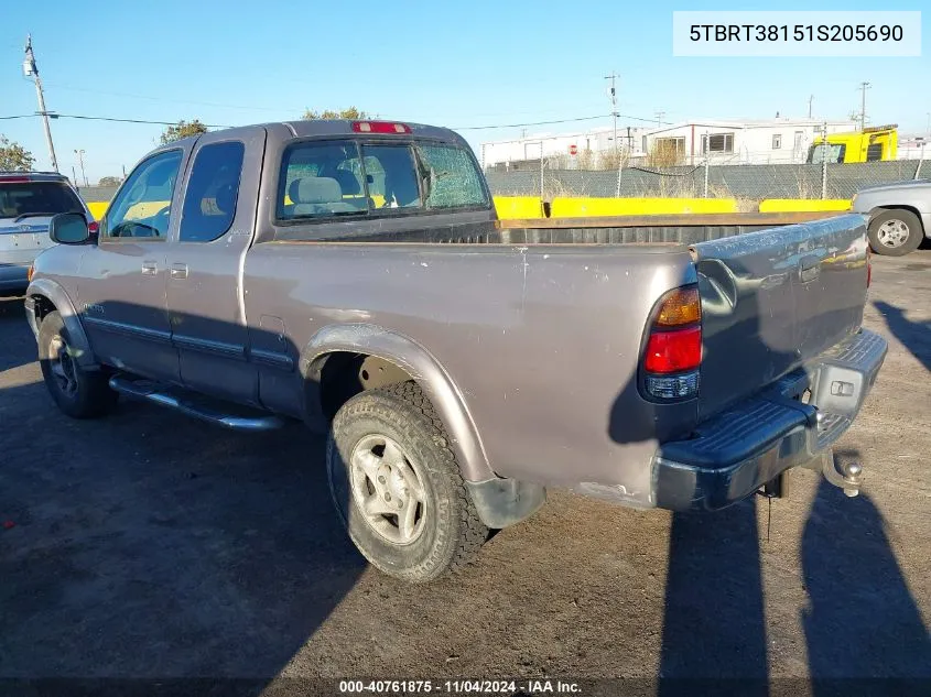 2001 Toyota Tundra Ltd V8 VIN: 5TBRT38151S205690 Lot: 40761875