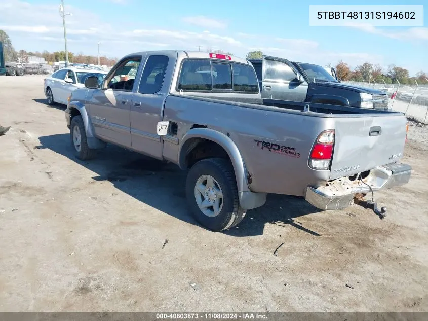 2001 Toyota Tundra Ltd V8 VIN: 5TBBT48131S194602 Lot: 40803873