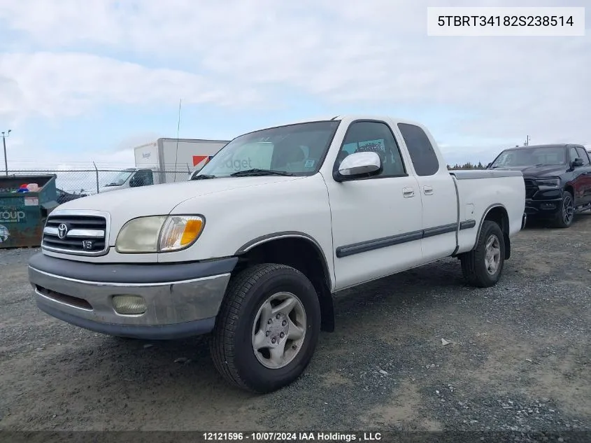 2002 Toyota Tundra Sr5 V8 VIN: 5TBRT34182S238514 Lot: 12121596