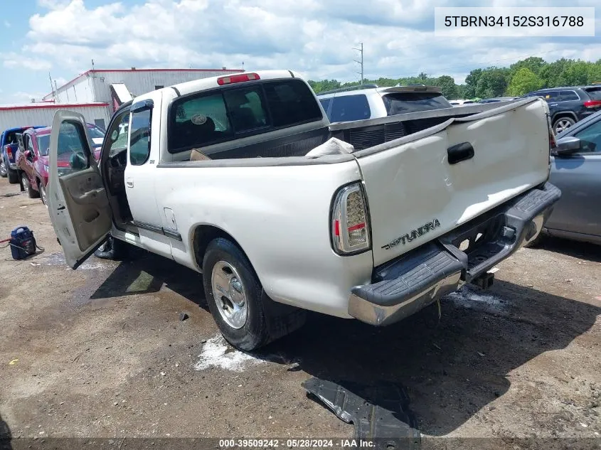 2002 Toyota Tundra Sr5 VIN: 5TBRN34152S316788 Lot: 39509242