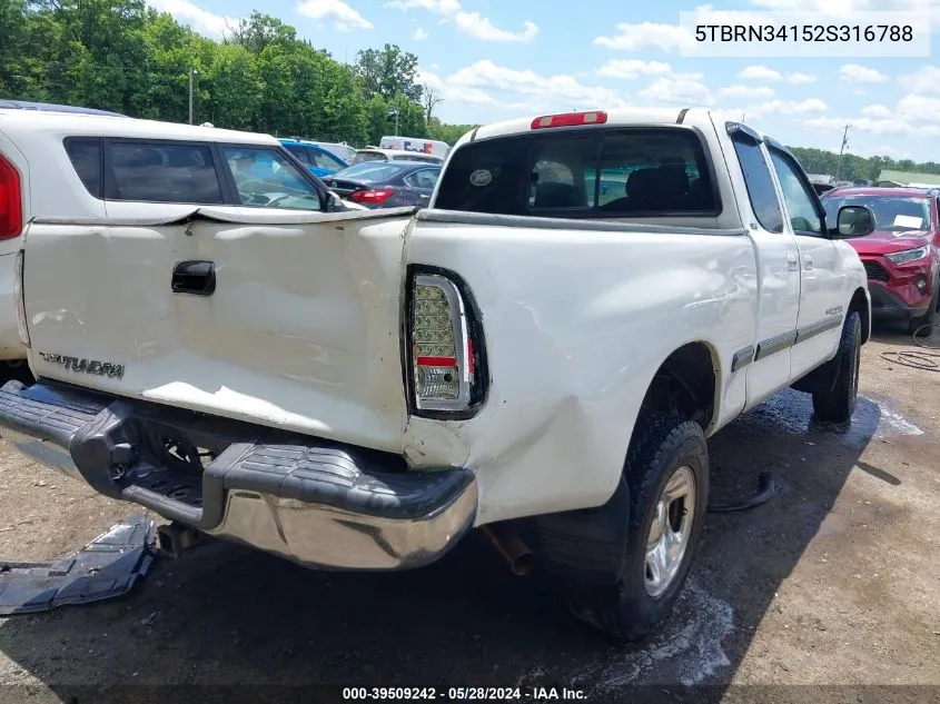 2002 Toyota Tundra Sr5 VIN: 5TBRN34152S316788 Lot: 39509242