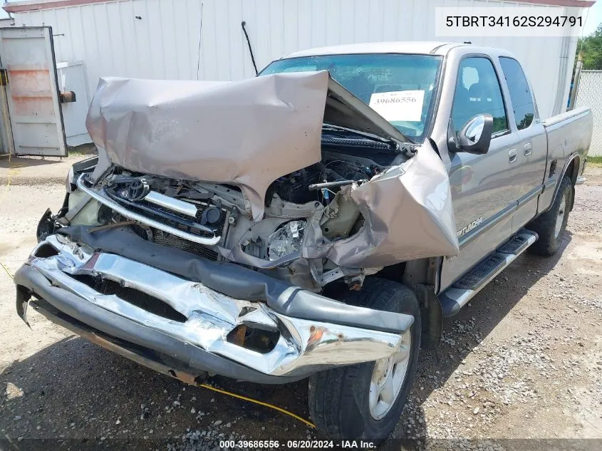 2002 Toyota Tundra Sr5 V8 VIN: 5TBRT34162S294791 Lot: 39686556