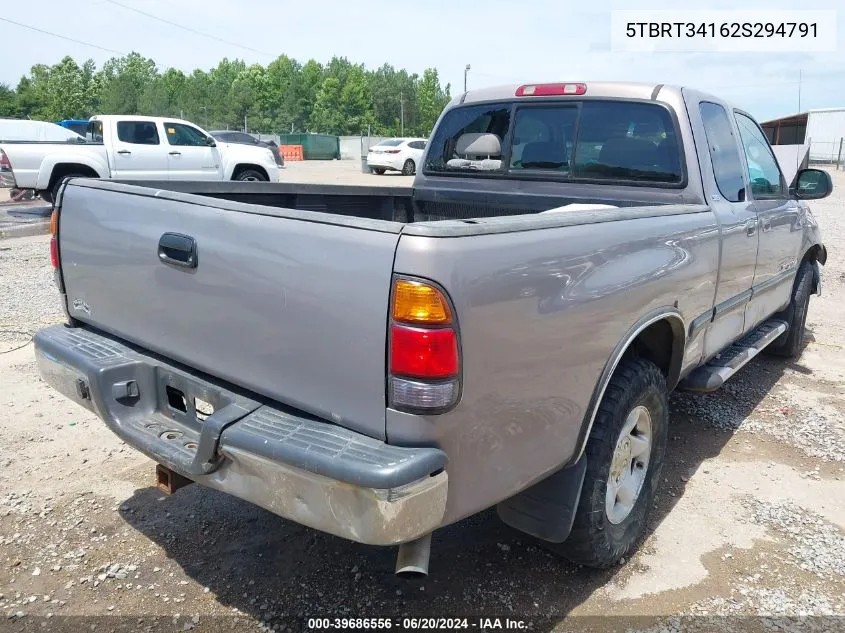 2002 Toyota Tundra Sr5 V8 VIN: 5TBRT34162S294791 Lot: 39686556