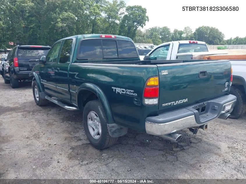 2002 Toyota Tundra Ltd V8 VIN: 5TBRT38182S306580 Lot: 40106777