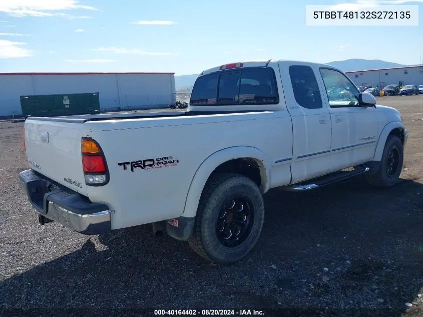 2002 Toyota Tundra Ltd V8 VIN: 5TBBT48132S272135 Lot: 40164402