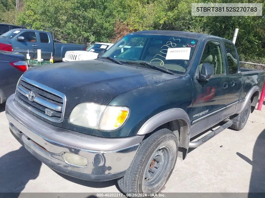 2002 Toyota Tundra Ltd V8 VIN: 5TBRT38152S270783 Lot: 40202217