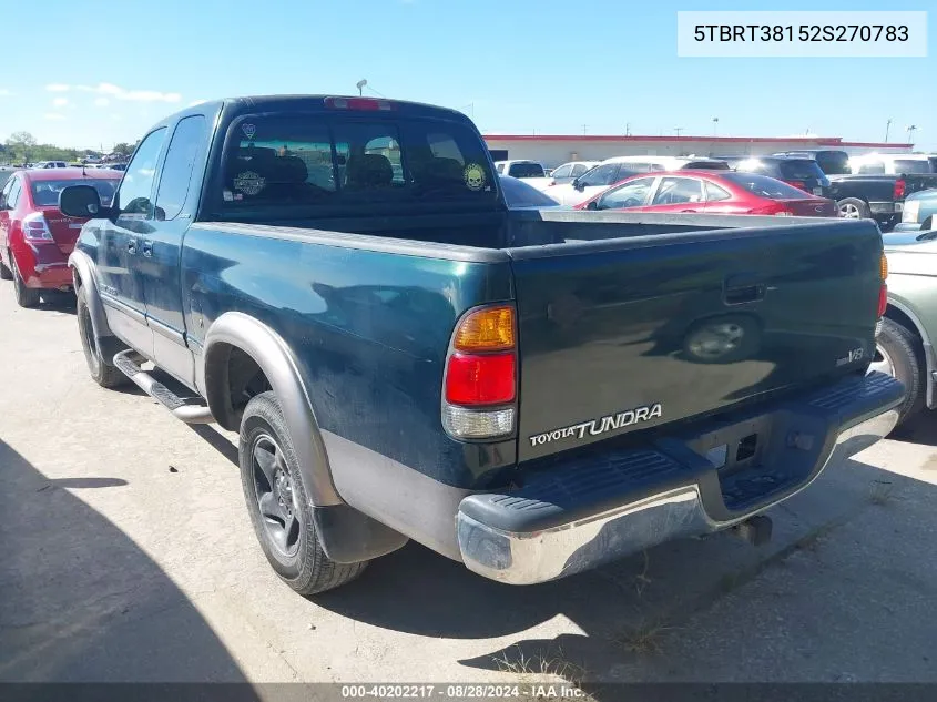 2002 Toyota Tundra Ltd V8 VIN: 5TBRT38152S270783 Lot: 40202217