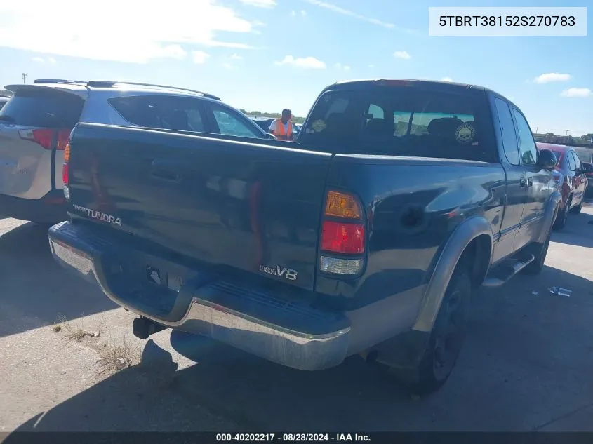 2002 Toyota Tundra Ltd V8 VIN: 5TBRT38152S270783 Lot: 40202217