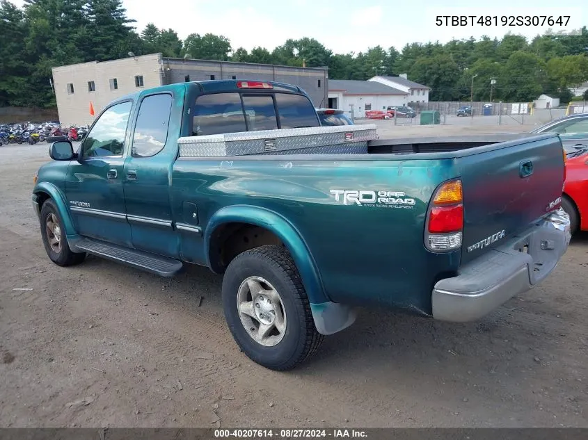 2002 Toyota Tundra Ltd V8 VIN: 5TBBT48192S307647 Lot: 40207614