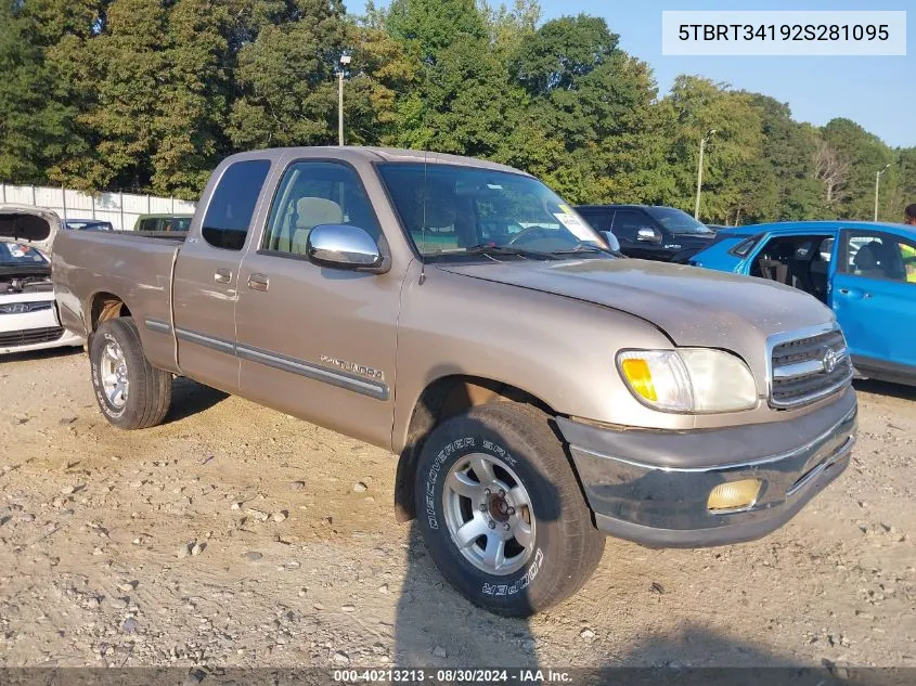 2002 Toyota Tundra Sr5 V8 VIN: 5TBRT34192S281095 Lot: 40213213