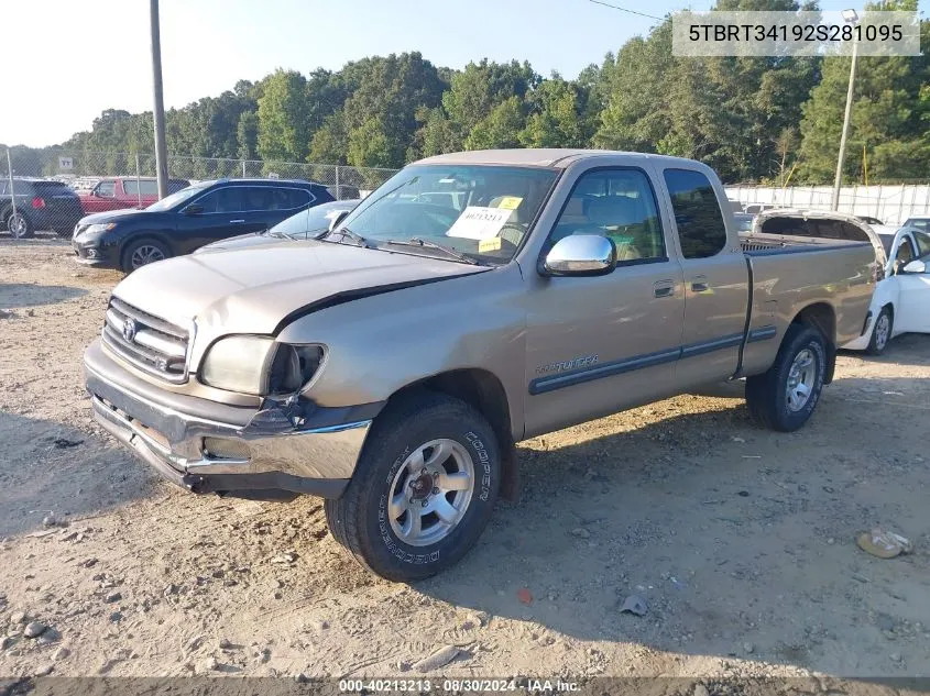 2002 Toyota Tundra Sr5 V8 VIN: 5TBRT34192S281095 Lot: 40213213