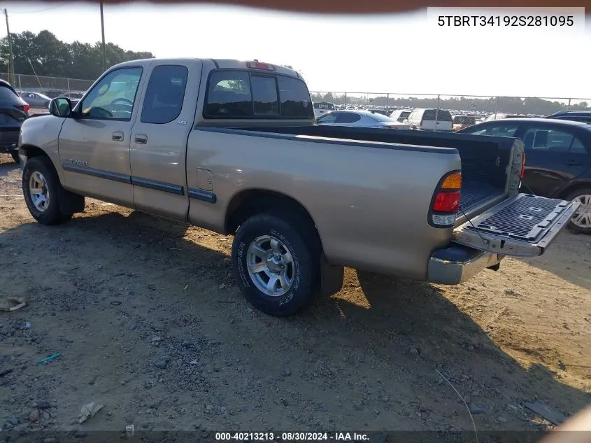 2002 Toyota Tundra Sr5 V8 VIN: 5TBRT34192S281095 Lot: 40213213