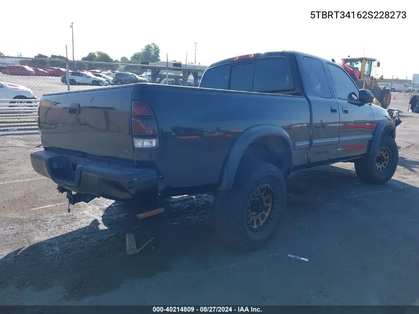 2002 Toyota Tundra Sr5 V8 VIN: 5TBRT34162S228273 Lot: 40214809