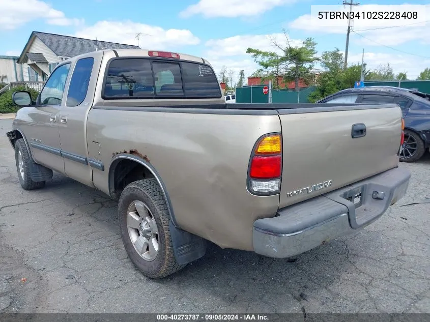 2002 Toyota Tundra Access Cab Sr5 VIN: 5TBRN34102S228408 Lot: 40273787